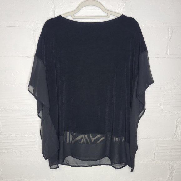 Travelers By Chico's Women's Size 2 Shirt Top Black Brown Poncho Fit - Picture 2 of 6